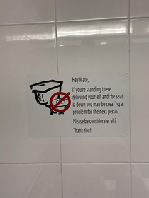 This Australian sounding sign in an American bathroom
