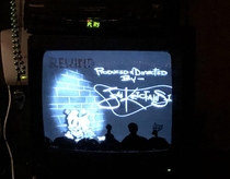 This bar had a tv with the Mystery Science Theater characters drawn in marker