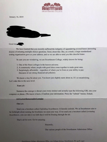 This college admissions letter I received yesterday
