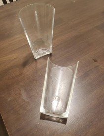 This cup somehow broke straight in half