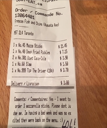 This customer felt it was necessary to explain why he needs three orders of mozzarella sticks