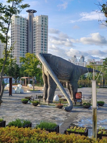 This dinosaur after a typhoon hit