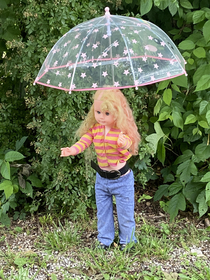 This doll moves to different locations on our neighbors property every night