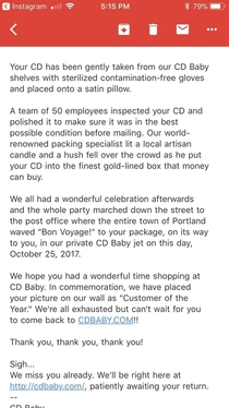 This email to say they shipped my package