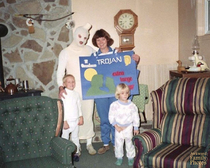 This family going trick or treating as a sock and a sock box