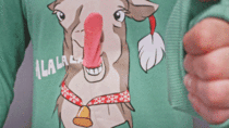 This flappy llama tongue ugly sweater