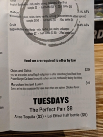 This food menu at bar in Salt lake