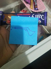 This gun my mum drew to try keep me away from her chocolate stash