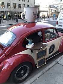 This guy runs a coffee shop out of a Beetle