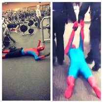 This guy walked into the gym in a spider man suit and started working out Police escorted him out