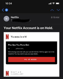 This has to be the worst phishing email I have ever received especially since I dont even have Netflix