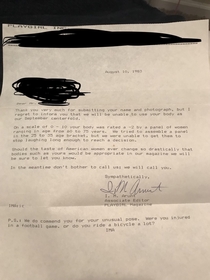 This is a letter my dad received from playgirl magazine when he was in high school