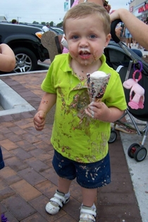 This is my son with his first official ice cream cone from the boardwalk He liked it