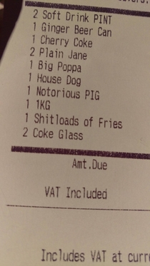 This is the bill I was given at a local restaurant