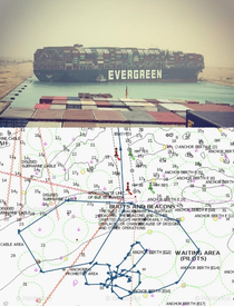 This is the path the container ship Evergreen took before jamming itself in the Suez Canal blocking one of the most important trading routes in the world