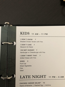 This kids menu at the hotel Im staying at