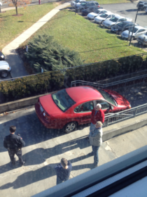 This lady just tried to drive down the stairs at my university