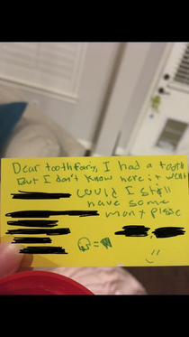 This letter my  year old sister-in-law wrote to the tooth fairy