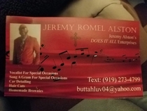 This man handing out business cards near the gym he has the most random talents