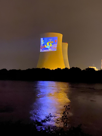 This morning the two cooling towers of our nearby nuclear power plant were detonated by the operator The night before Greenpeace had their share of fun with a laser