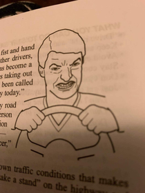 this photo from a drivers manual showing road rage 