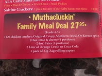 This restaurants family deal includes a pack of Zig Zag rolling papers