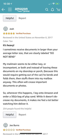 This review for a lb bag of sand on Amazon