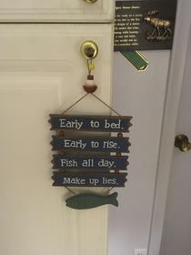 This sign in my grandpas bathroom tells no fishy lies