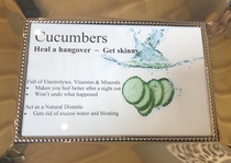 This sign near the cucumber water at my hotel At least theyre honest