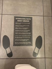 This sign on bathroom floor
