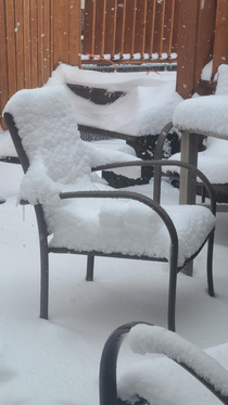 This snow looks like its sitting in the chair