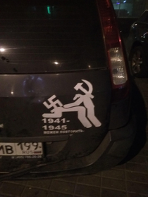 This sticker in the back of a car in Moscow
