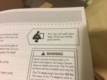 This tip in an instruction manual for a tv stand
