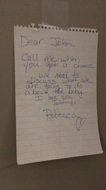 This was taped to the door of the hotel room next to mine Good luck John
