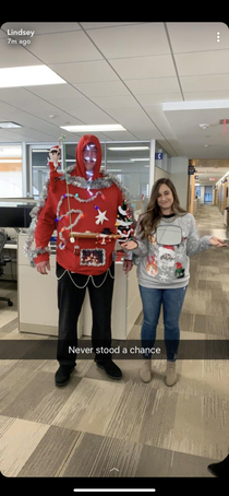 Thought my sweater was pretty good until he walked in