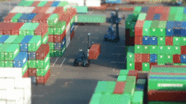 Tilt-shifted container stacking