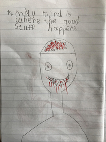 To get my boy to stop drawing scary ass shit I came up with nice sentences for him to write and illustrate It didnt work