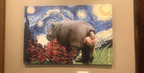 To the other Ace Rhino post here is an oil painting that was given as a gift to a friend where it took  months for the grandmother to notice it in the kitchen She does not approve