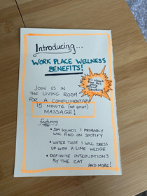 Today I introduced wellness benefits for our work from home situation