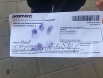 Today in Sweden a dog had to sign for a package with his pawprint