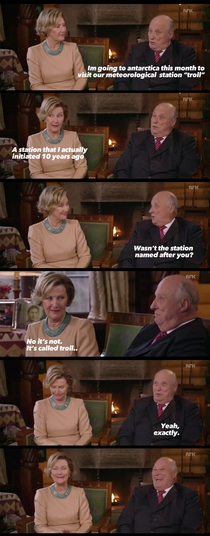 Today is the eighty-first birthday of Harald V king of Norway Heres a joke he made on national television a few years ago The lady is his wife the queen of Norway