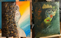 Today we watched a tutorial for painting My wife made the Buddha and I made the sad kingI almost lost my cool but art is artright