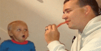Toddler Gets His Mind Blown by Dads Centipede Trick
