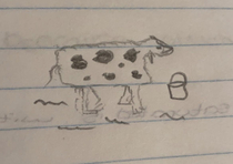 Told my son that if he draws a cow properly Ill buy ice-cream for him Does he deserve it