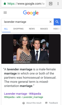 Tom Cruise is Googles poster child for the term Lavender Marriage