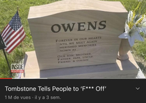 Tombstone telling people to Fuck Off