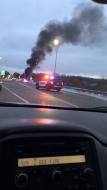 Took a picture of a car fire just noticed what song was playing on the radio