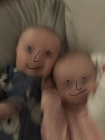 Took a picture of my twins It came out burry so I fixed it in Photoshop