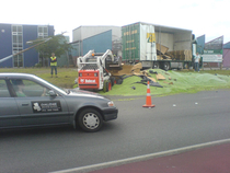 Truckdriver has an accident and peas in the middle of the road OC