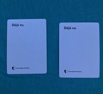 Two cards from the same deck of cards agains humanity